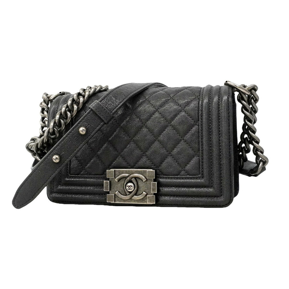 Chanel Boy Chain Shoulder Bag, Caviar Leather, Gray, Women's, P3538344